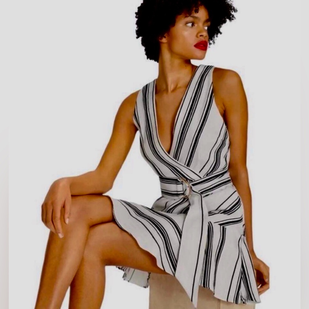 Ted Baker Aliicee Directional Stripe Linen & Cotton Sleeveless Dress